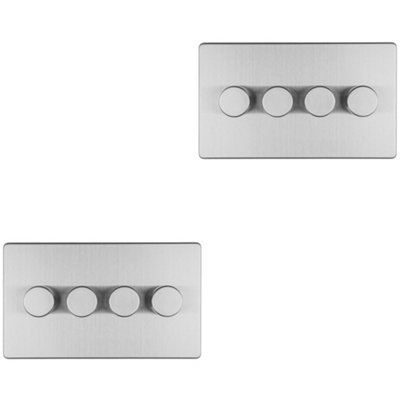 2 PACK 4 Gang Dimmer Switch 2 Way LED SCREWLESS SATIN STEEL Light Dimming Wall