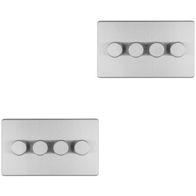 2 PACK 4 Gang Dimmer Switch 2 Way LED SCREWLESS SATIN STEEL Light Dimming Wall