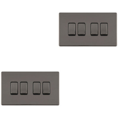 2 PACK 4 Gang Quad Light Switch SCREWLESS BLACK NICKEL 2 Way 10A Slim Rocker