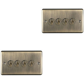 2 PACK 4 Gang Quad Retro Toggle Light Switch ANTIQUE BRASS 10A 2 Way Plate
