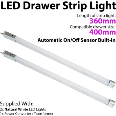 2 Pack 400mm LED Drawer Strip Lights with PIR Sensor for Automatic On ...