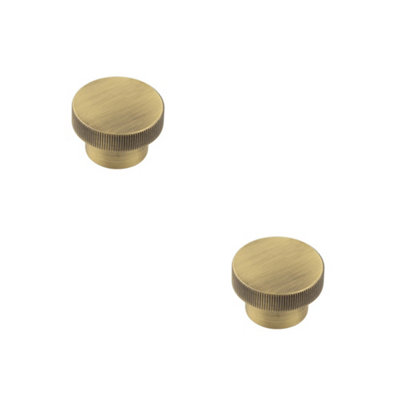 2 PACK 40mm Antique Brass Cupboard Knob with Elegant Knurling Design - Kitchen Cabinet Knob