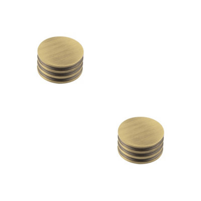 2 PACK 40mm Antique Brass Cupboard Knob with Grooved Detailing - Kitchen Cabinet Knob