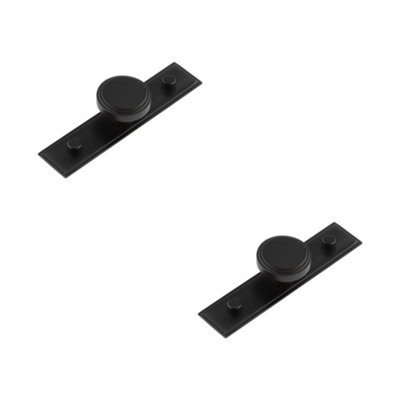 2 PACK 40mm Black Cupboard Knob with Stepped Backplate for Stylish Interiors - Kitchen Cabinet Knob