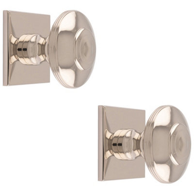 2 PACK - 42mm Round Cabinet Door Knob & 40x40mm Matching Backplate Polished Nickel Handle