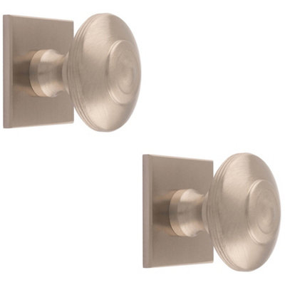 2 PACK - 42mm Round Cabinet Door Knob & 40x40mm Matching Backplate - Satin Nickel Handle