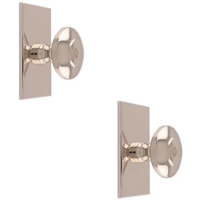 2 PACK - 42mm Round Cabinet Door Knob & 76x40mm Matching Backplate Polished Nickel Handle