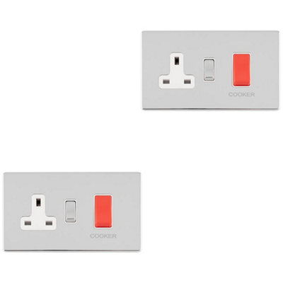 2 PACK 45A DP Oven Cooker Switch & 13A Switched Socket SCREWLESS POLISHED CHROME