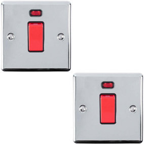 2 PACK 45A DP Oven Switch & Neon Appliance Light CHROME & Black Trim