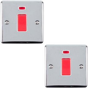 2 PACK 45A DP Oven Switch & Neon Appliance Light CHROME & White Trim
