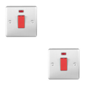 2 PACK 45A DP Oven Switch & Neon Appliance Light SATIN STEEL & Grey Trim