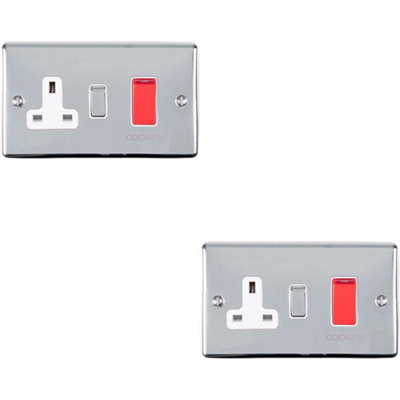 2 PACK 45A DP Oven Switch & Single 13A Switched Power Socket CHROME