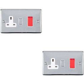2 PACK 45A DP Oven Switch & Single 13A Switched Power Socket CHROME & White