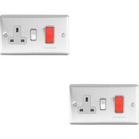 2 PACK 45A DP Oven Switch & Single 13A Switched Power Socket SATIN STEEL & Grey