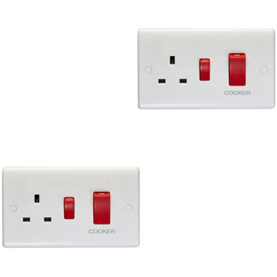 2 PACK 45A DP Oven Switch & Single 13A Switched Power Socket WHITE Cooker Outlet