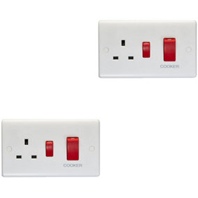 2 PACK 45A DP Oven Switch & Single 13A Switched Power Socket WHITE Cooker Outlet
