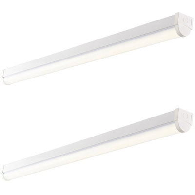 2 PACK 5ft Emergency Batten Light - 41W Cool White LED - Gloss White & Opal