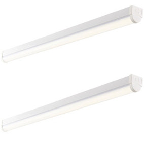 2 PACK 5ft High Lumen Batten Light - 65.5W Cool White LED - Gloss White & Opal