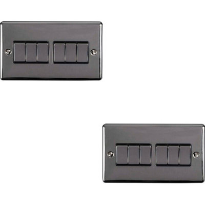 2 PACK 6 Gang Metal Multi Light Switch BLACK NICKEL 2 Way 10A Black Trim