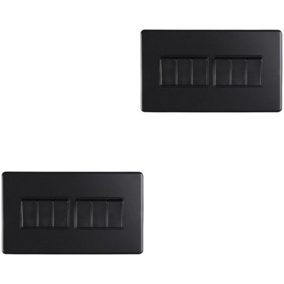 2 PACK 6 Gang Multi Light Switch SCREWLESS MATT BLACK 2 Way 10A Slim Rocker