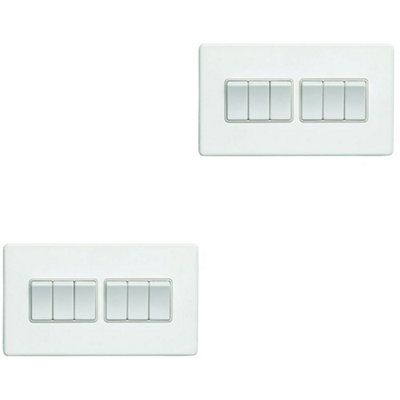 2 PACK 6 Gang Multi Light Switch SCREWLESS MATT WHITE 2 Way 10A Slim Rocker