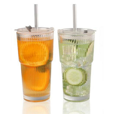 500ml Long Drink Glasses Set Of 6 Cocktail Glasses With Bamboo Lids & Glass  Straws - 500ml Tall Drink Glasses For Beer, Smoothies, Iced Coffee