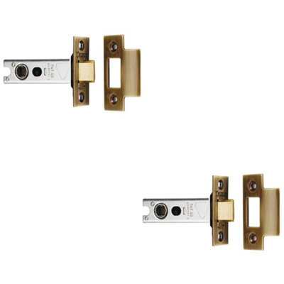 2 PACK - 64mm Heavy Sprung Tubular Door Latch Square Strike Plate Forend Antique Bronze