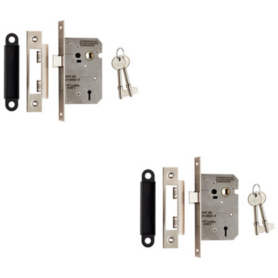 2 PACK - 64mm Residential Standard Profile 3 Lever Sashlock - Satin Nickel BS EN 12209