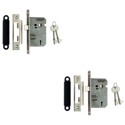 2 PACK - 64mm Residential Standard Profile 3 Lever Sashlock - Satin Nickel - Radius 12209