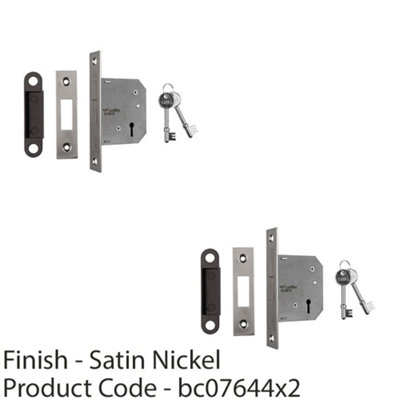 2 PACK - 64mm Residential Standard Profile Deadlock - Satin Nickel - BS EN 12209 Lock