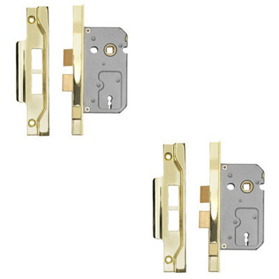 2 PACK - 64mm Residential Standard Profile Rebated Sashlock - Satin Nickel BS EN 12209