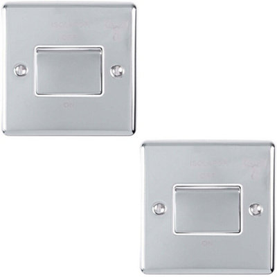 2 PACK 6A Extractor Fan Isolator Switch CHROME & White Trim 3 Pole