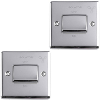 2 PACK 6A Extractor Fan Isolator Switch POLISHED CHROME & GREY 3 Pole Shower