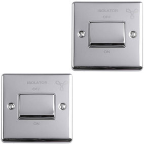 2 PACK 6A Extractor Fan Isolator Switch POLISHED CHROME & GREY 3 Pole Shower
