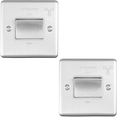 2 PACK 6A Extractor Fan Isolator Switch SATIN STEEL & White Trim 3 Pole Shower DIY at B&Q