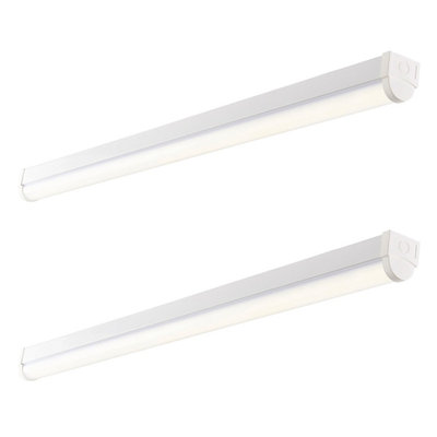 2 PACK 6ft Emergency Batten Light - 52W Cool White LED - Gloss White & Opal