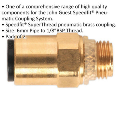 2 PACK - 6mm x 1/8" SuperThread Straight Adapter - Pneumatic Brass Coupling Set