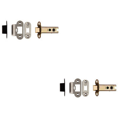 2 PACK - 76mm Heavy Sprung Tubular Door Latch Rounded Strike Plate & Forend Bright Steel