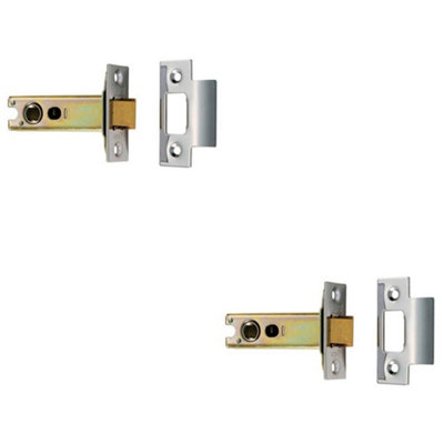 2 PACK - 76mm Heavy Sprung Tubular Door Latch Square Strike Plate & Forend Satin Steel