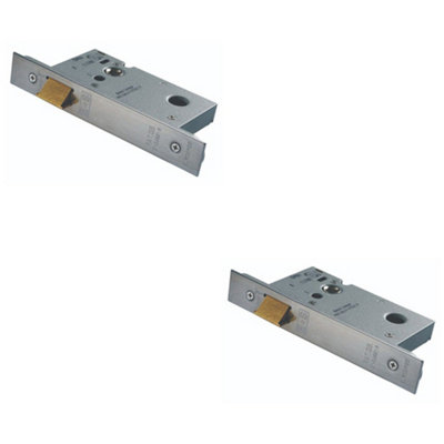 2 PACK - 76mm Reversible Upright Door Latch - Rounded Satin Steel Strike Plate Forend