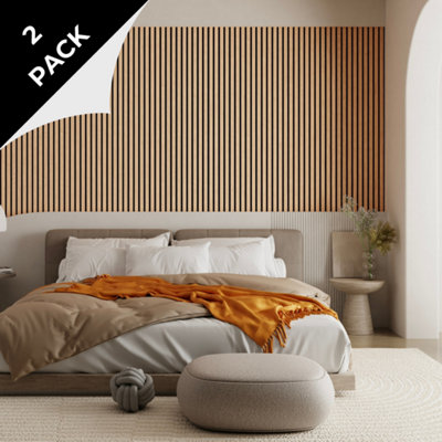 2 PACK Acoustic Wood Slat Wall Panel in Classic Oak 240cm x 60cm by ...