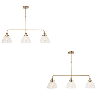 2 Pack Adjustable Antique Brass Pendant Lights with Clear Glass Shades for Stylish Interiors