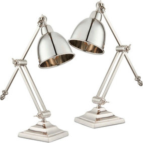 2 PACK Adjustable Arm Table Lamp Polished Nickel Base Shade Bedside Metal Light