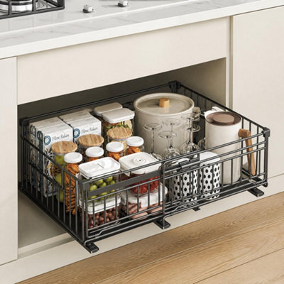 2 Pack Adjustable Pull Out Cupboard Organiser, 32.5-50 cm Kitchen ...