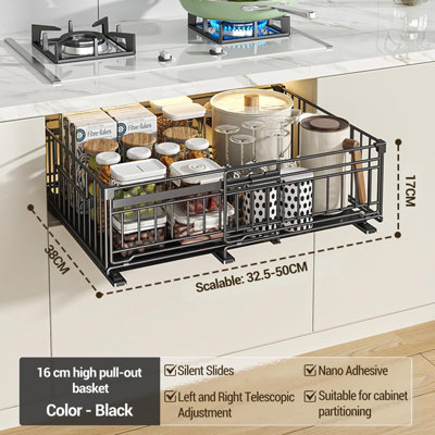 2 Pack Adjustable Pull Out Cupboard Organiser, 32.5-50 cm Kitchen ...