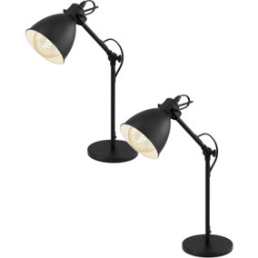 2 PACK Adjustable Table Lamp Desk Light Black & White Steel Shade 1x 40W E27