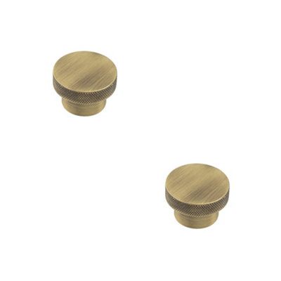 2 PACK Antique Brass 40mm Diamond Knurled Cupboard Knob for Modern Interiors - Kitchen Cabinet Knob