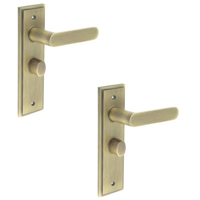 2 PACK Antique Brass Bathroom Door Handle with Backplate and Turn Release Mechanism - Interior Handle