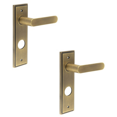 2 PACK Antique Brass Bathroom Door Handle with Backplate - Interior Handle