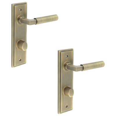 2 PACK Antique Brass Bathroom Door Handle with Turn & Release for Elegant Interiors - Solid Brass Interior Handle